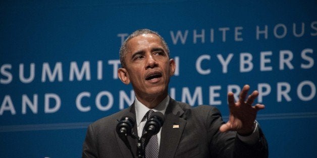 US President Barack Obama speaks at the White House Summit on Cybersecurity and Consumer Protection at Stanford University in Palo Alto on February 13, 2015. AFP PHOTO/NICHOLAS KAMM (Photo credit should read NICHOLAS KAMM/AFP/Getty Images)