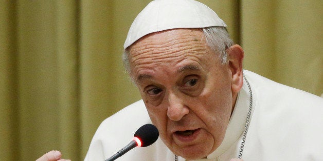Pope Francis delivers his message during a meeting with faithful at the Vatican, Thursday, Feb. 5, 2015. (AP Photo/Gregorio B