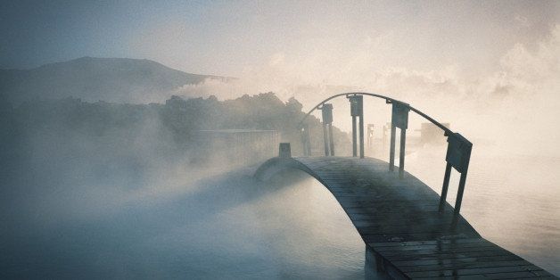Bridge covered in fog in Iceland