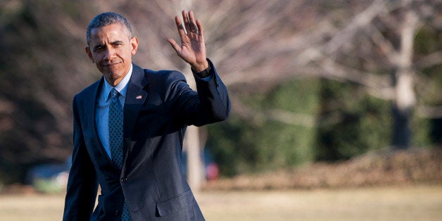 WASHINGTON, DC - MARCH 18: U.S. President Barack Obama arrives on the South Lawn of the White House March 18, 2015 in Washington, D.C. The president was returning from a trip to Cleveland where he took part in a tour at the Manufacturing Advocacy and Growth Network. He was also scheduled to deliver remarks on the importance of middle class economics to the City Club of Cleveland. (Photo by Pete Marovich-Pool/Getty Images)