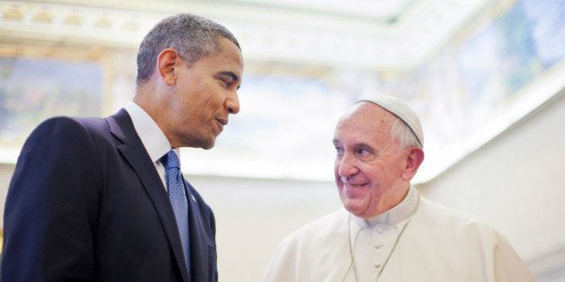 US President Barack Obama meets with Pope Francis, Thursday, March 27, 2014 at the Vatican. Obama called himself a "great admirer" of Pope Francis as he sat down at the Vatican Thursday with the pontiff he considers a kindred spirit on issues of economic inequality. Their historic first meeting comes as Obama's administration and the church remain deeply split on issues of abortion and contraception. (AP Photo/Pablo Martinez Monsivais)