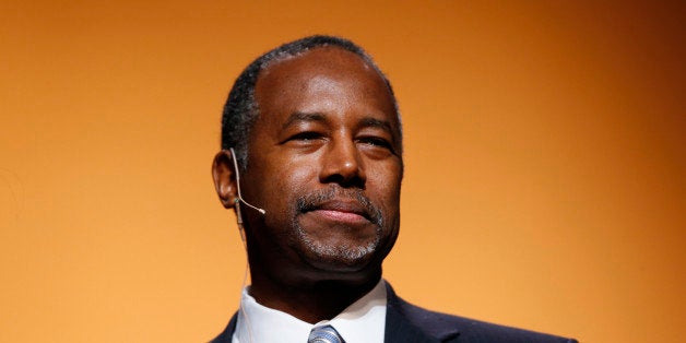 Ben Carson announces his candidacy for president during an official announcement in Detroit, Monday, May 4, 2015. Carson, 63, a retired neurosurgeon, begins the Republican primary as an underdog in a campaign expected to feature several seasoned politicians. (Photo/Paul Sancya)