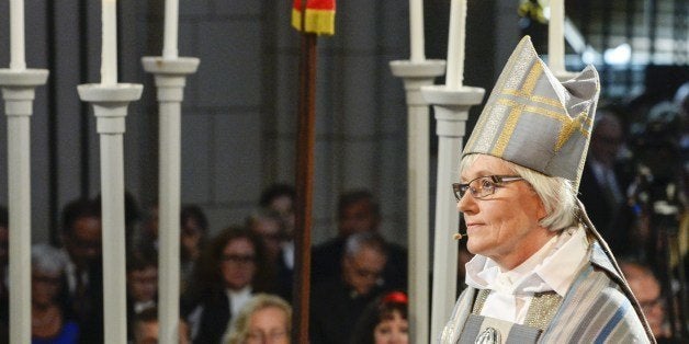 New archbishop of the Church of Sweden Antje Jackelen attends her installation mass at the Uppsala Cathedral, on June 15, 201