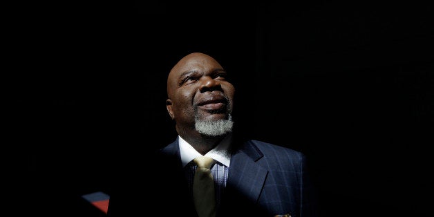 This Aug. 13, 2012 photo shows Bishop T.D. Jakes posses for a photo at the Potters House in Dallas. Jakes' work as a film producer has motivated him to mentor more young people. As producer for the remake of "Sparkle," staring Whitney Houston, Jakes and others see Houston's spirit of mentoring and true-to-life role in the film, in which she plays a singer trying to raise her children in the church so they avoid some of the mistakes she made during her career. (AP Photo/LM Otero)