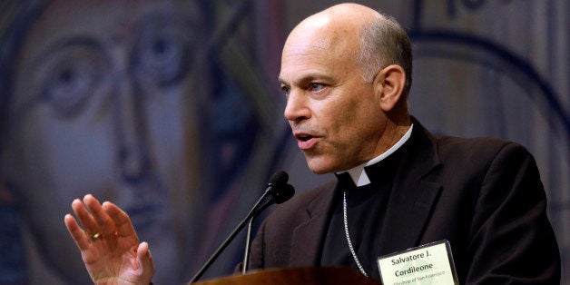 Archbishop Salvatore Cordileone, of San Francisco, addresses the United States Conference of Catholic Bishops on the Church's activities to promote the defense of marriage at the group's annual fall meeting in Baltimore, Monday, Nov. 12, 2012. (AP Photo/Patrick Semansky)