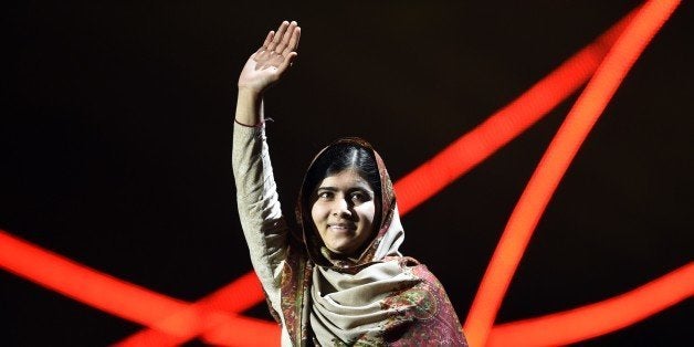 Nobel Peace Prize laureate Malala Yousafzai greets the audience at the Nobel Peace Prize Concert at the Oslo spectrum on Dec