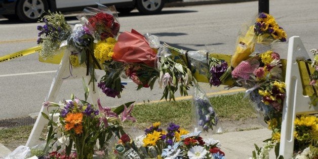 A memorial near the Emanuel AME Church is viewed on June 18, 2015 in Charleston, South Carolina, after a mass shooting at the