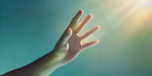 hand, reaching, glowing, light, glow, finger, fingers, blue, yellow, studio, studio background