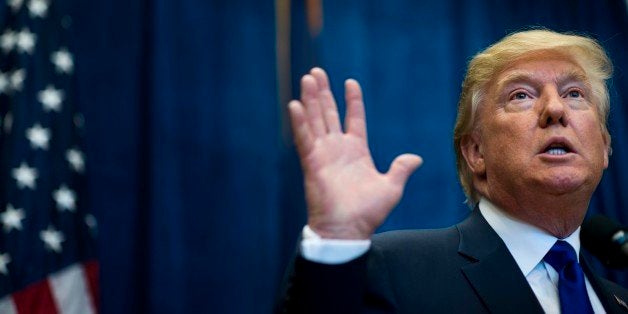 DERRY NEW HAMPSHIRE - AUGUST 19: Donald Trump speaks to media at a press conference before a town hall meeting in Derry, New Hampshire on Wednesday, August 19, 2015. (Photo by Melina Mara/The Washington Post via Getty Images)