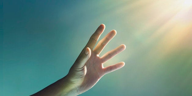 hand, reaching, glowing, light, glow, finger, fingers, blue, yellow, studio, studio background