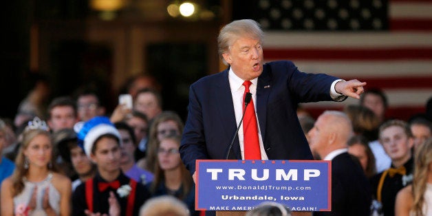 Republican presidential candidate, businessman Donald Trump speaks during a rally at Urbandale High School, Saturday, Sept. 19, 2015, in Urbandale, Iowa. (AP Photo/Charlie Neibergall)