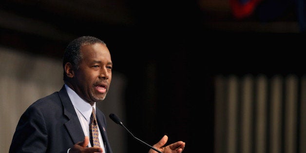 WASHINGTON, DC - OCTOBER 09: Republican presidential candidate Dr. Ben Carson addresses the National Press Club Newsmakers Luncheon October 9, 2015 in Washington, DC. Carson was at the press club to promote his new book, 'A More Perfect Union: What We the People Can Do to Reclaim Our Constitutional Liberties,' and did not shy away from leveling criticism at members of the news media. (Photo by Chip Somodevilla/Getty Images)