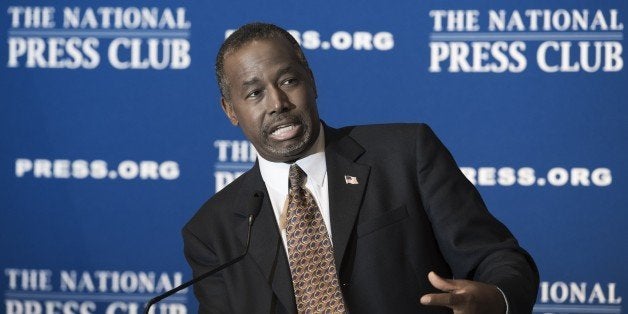 Republican presidential candidate Ben Carson speaks as he discuss his new book 'A More Perfect Union: What We the People Can