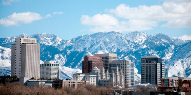 Winter daytime shot of Salt Lake City. Featured is the temple from the Church of Jesus Christ of Latter Day Saints or the Mormons