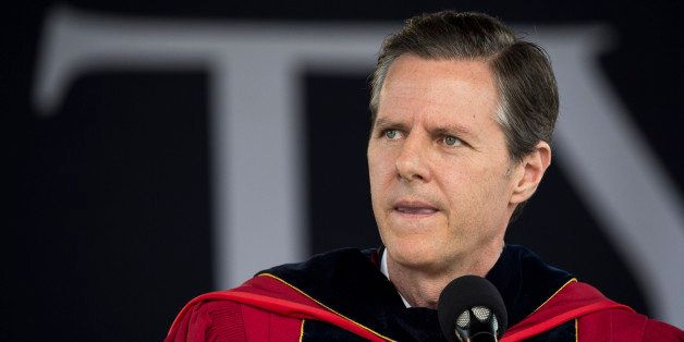 LYNCHBURG, VA - MAY 9 Liberty University president Rev. Jerry Falwell speaks during the commencement ceremony at Liberty University, at Williams Stadium on the campus of Liberty University, May 9, 2015 in Lynchburg, Virginia. In his remarks, Bush criticized the Obama administration for being 'small minded and intolerant' of religious freedom. (Drew Angerer/Getty Images)