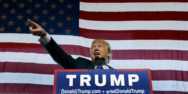 MESA, AZ - DECEMBER 16: Republican presidential candidate Donald Trump speaks to guest gathered during a campaign event at the International Air Response facility on December 16, 2015 in Mesa, Arizona. Trump is in Arizona the day after the Republican Presidential Debate hosted by CNN in Las Vegas, Nevada. (Photo by Ralph Freso/Getty Images)