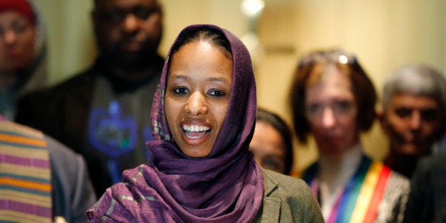 Wheaton College associate professor Larycia Hawkins talks to reporters during a news conference Wednesday, Dec. 16, 2015, in
