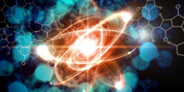 Close up illustration of atomic particle for nuclear energy imagery