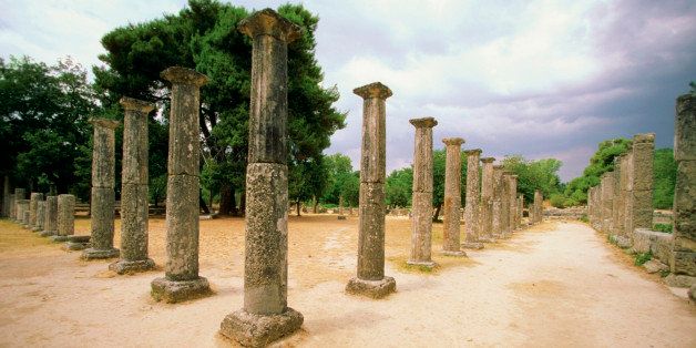 Ruins of old pillars, Olympia, Greece