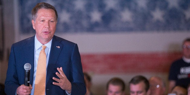 LANSING, MI - MARCH 08: Republican presidential candidate Ohio Gov. John Kasich speaks at a campaign rally at the Lansing Br