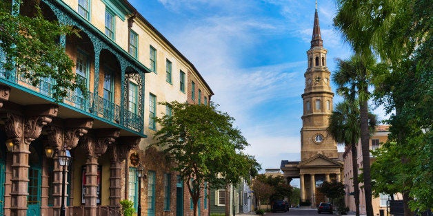 USA, South Carolina, Charleston, Church Street, Dock Street Theater, St. Philip's Church