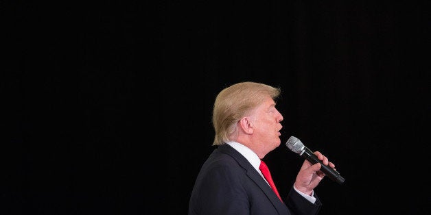 APPLETON, WI - MARCH 30: Republican presidential candidate Donald Trump speaks to guests during a campaign rally at the Radi