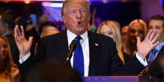 US Republican presidential candidate Donald Trump speaks following victory in the New York state primary on April 19, 2016 in