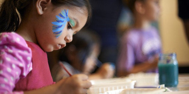 toddler, painting, playgroup, concentrated, face painting