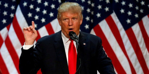 Republican U.S. presidential candidate Donald Trump speaks at the end of a campaign rally in Eugene, Oregon, U.S., May 6, 201