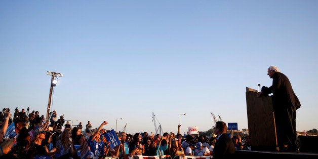 Democratic U.S. presidential candidate Bernie Sanders speaks on stage during a campaign event in Vallejo, California, May 18, 2016. REUTERS/Stephen Lam