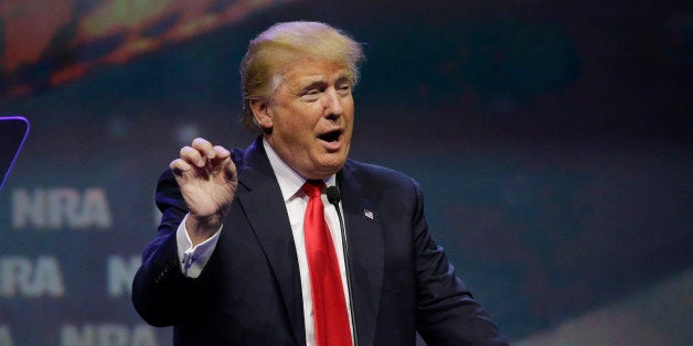 Republican presidential candidate Donald Trump speaks at the National Rifle Association convention Friday, May 20, 2016, in Louisville, Ky. (AP Photo/Mark Humphrey)