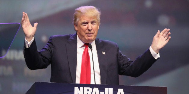 LOUISVILLE, KY - MAY 20: Republican presidential candidate Donald Trump speaks at the National Rifle Association's NRA-ILA Leadership Forum during the NRA Convention at the Kentucky Exposition Center on May 20, 2016 in Louisville, Kentucky. The NRA endorsed Trump at the convention. The convention runs May 22. (Photo by Scott Olson/Getty Images)