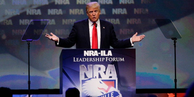 Republican presidential candidate Donald Trump speaks at the NRA Leadership Forum on Friday, May 20, 2016, in Louisville, Ky.