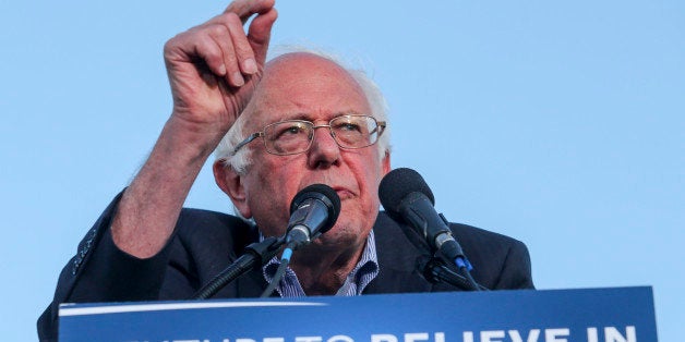 US Democratic presidential candidate Bernie Sanders speaks during a rally at Santa Monica High School Football Field in Santa