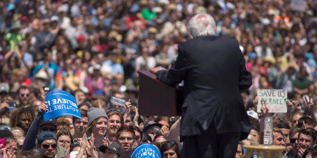 VENTURA, CA - MAY 26: Democratic presidential candidate, Sen. Bernie Sanders (D-VT) speaks at a campaign rally at VenturaÃCollege on May 26, 2016 in Ventura, California. The California primary is June 7. (Photo by David McNew/Getty Images)