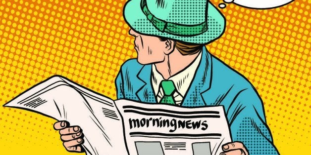 Retro man reading the morning news pop art retro style. Morning press. Politics and Economics. The media and Newspapers