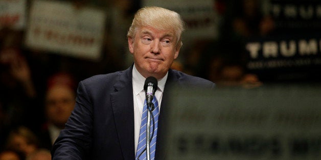 Republican presidential candidate Donald Trump speaks during a rally at the Anaheim Convention Center, Wednesday, May 25, 201