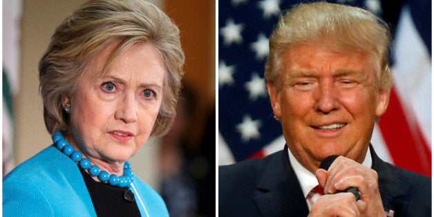 A combination photo shows U.S. Democratic presidential candidate Hillary Clinton (L) and Republican U.S. presidential candidate Donald Trump (R) in Los Angeles, California on May 5, 2016 and in Eugene, Oregon, U.S. on May 6, 2016 respectively. REUTERS/Lucy Nicholson (L) and Jim Urquhart/File Photos