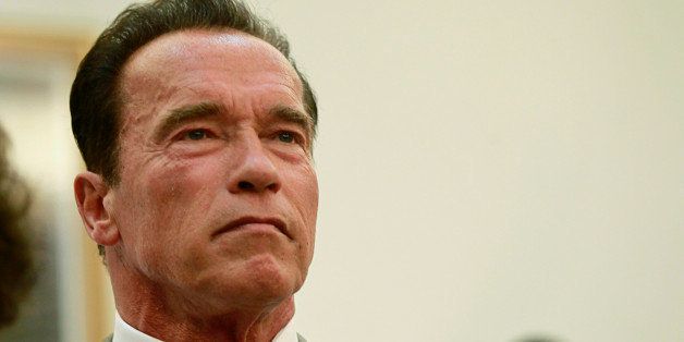 Former U.S. governor of California Arnold Schwarzenegger speaks to reporters at a news conference in Algiers June 25, 2013. REUTERS/Louafi Larbi (ALGERIA - Tags: POLITICS ENTERTAINMENT)