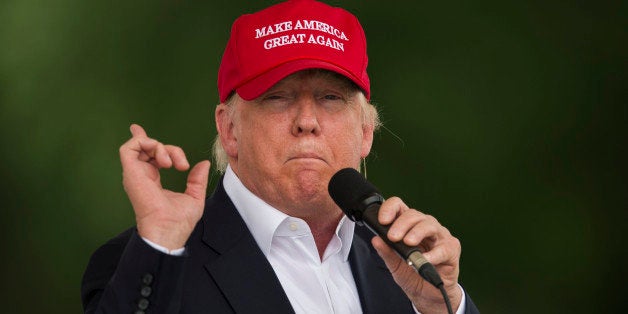 Republican presedential candidate Donald Trump speaks during an event at the annual Rolling Thunder 'Ride for Freedom' parade ahead of Memorial Day in Washington, DC, on May 29, 2016. / AFP / Andrew Caballero-Reynolds (Photo credit should read ANDREW CABALLERO-REYNOLDS/AFP/Getty Images)