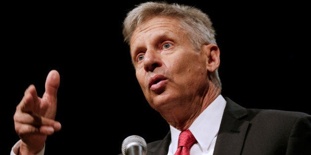 Libertarian Party presidential candidate Gary Johnson gives acceptance speech during National Convention held at the Rosen Ce
