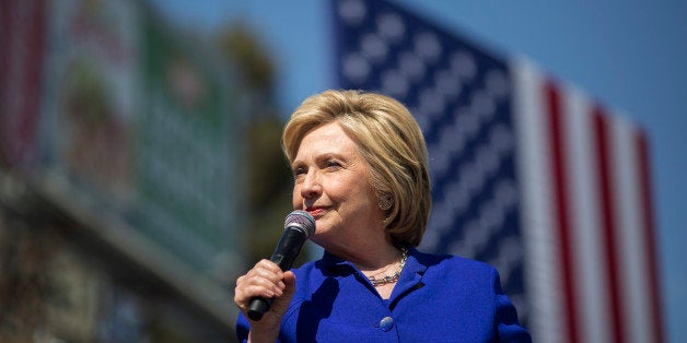 LOS ANGELES, CA - JUNE 06: Democratic presidential candidate Hillary Clinton speaks at the South Los Angeles Get Out The Vote Rally at Leimert Park Village Plaza on June 6, 2016 in Los Angeles, California. The presidential hopeful is attending a series of campaign stops on the eve of the California presidential primary election, where polls indicate a close divide between Clinton supporters and those of Democratic rival Senator Bernie Sanders. (Photo by David McNew/Getty Images)