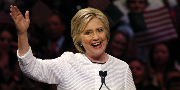Democratic U.S. presidential candidate Hillary Clinton speaks during her California primary night rally held in the Brooklyn