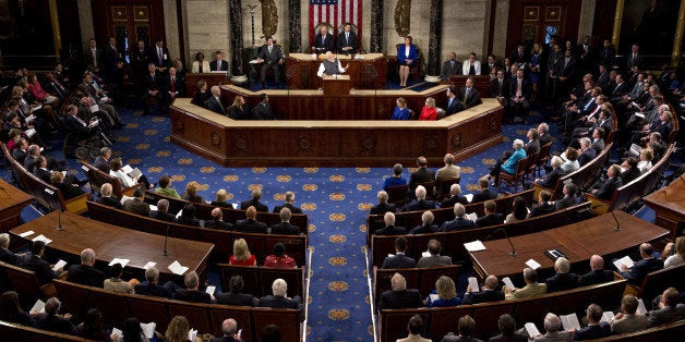 Narendra Modi, India's prime minister, center, speaks to a joint meeting of Congress with U.S. Vice President Joseph Joe Bide