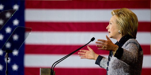 Democratic presidential candidate Hillary Clinton speaks at a rally at the International Brotherhood of Electrical Workers Circuit Center in Pittsburgh, Tuesday, June 14, 2016. (AP Photo/Andrew Harnik)
