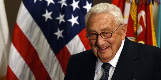 WASHINGTON D.C., May 10, 2016 -- Former U.S. Secretary of State Henry Kissinger is seen at an award ceremony hold by U.S. Defense Secretary Ash Carter honoring him for his years of distinguished public service at the Pentagon in Washington D.C.,the United States, May 9, 2016. U.S. Department of Defense Distinguished Public Service Award is the highest honorary award presented by the DoD to private citizens. (Xinhua/Yin Bogu via Getty Images)