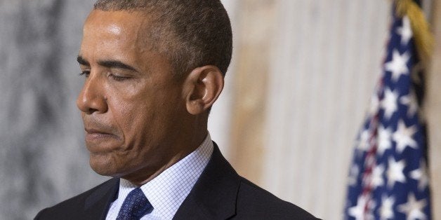 US President Barack Obama speaks following a National Security Council meeting on the Islamic State at the Department of Trea