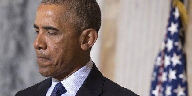 US President Barack Obama speaks following a National Security Council meeting on the Islamic State at the Department of Treasury in Washington, DC, June 14, 2016.US President Barack Obama on June 14 said the Islamic State group was losing ground in Iraq and Syria, and that the number of foreign fighters joining the extremists was plummeting. 'ISIL lost nearly half of the populated territory it had in Iraq and it will lose more. ISIL continues to lose ground in Syria as well,' Obama said after a meeting of the National Security Council on the fight against the jihadist group. 'In short, our coalition continues to be on offense. ISIL is on defense,' Obama said, using an alternate acronym for the group. / AFP / SAUL LOEB (Photo credit should read SAUL LOEB/AFP/Getty Images)