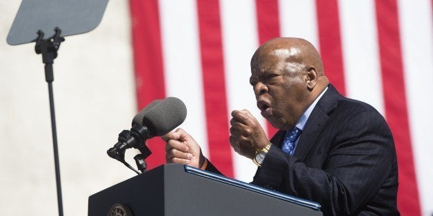 US Representative John Lewis, Democrat of Georgia and one of the original Selma marchers, speaks during an event marking the