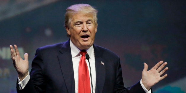 In this May 20, 2016 photo, Republican presidential candidate Donald Trump speaks at the National Rifle Association conventio